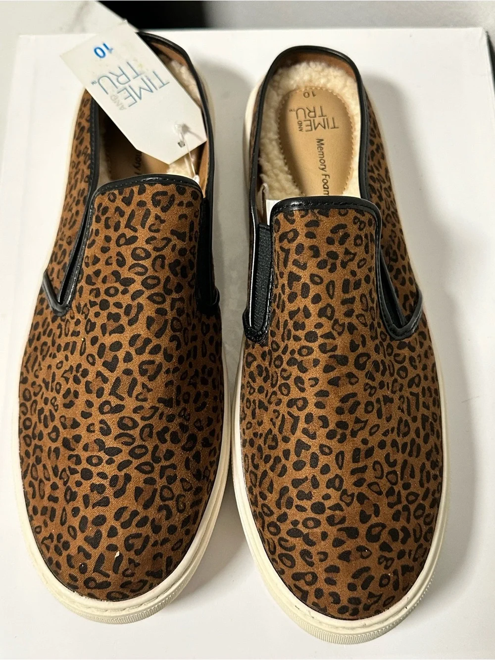 Time and Tru Leopard Print Slip-On Loafers in Brown and Black